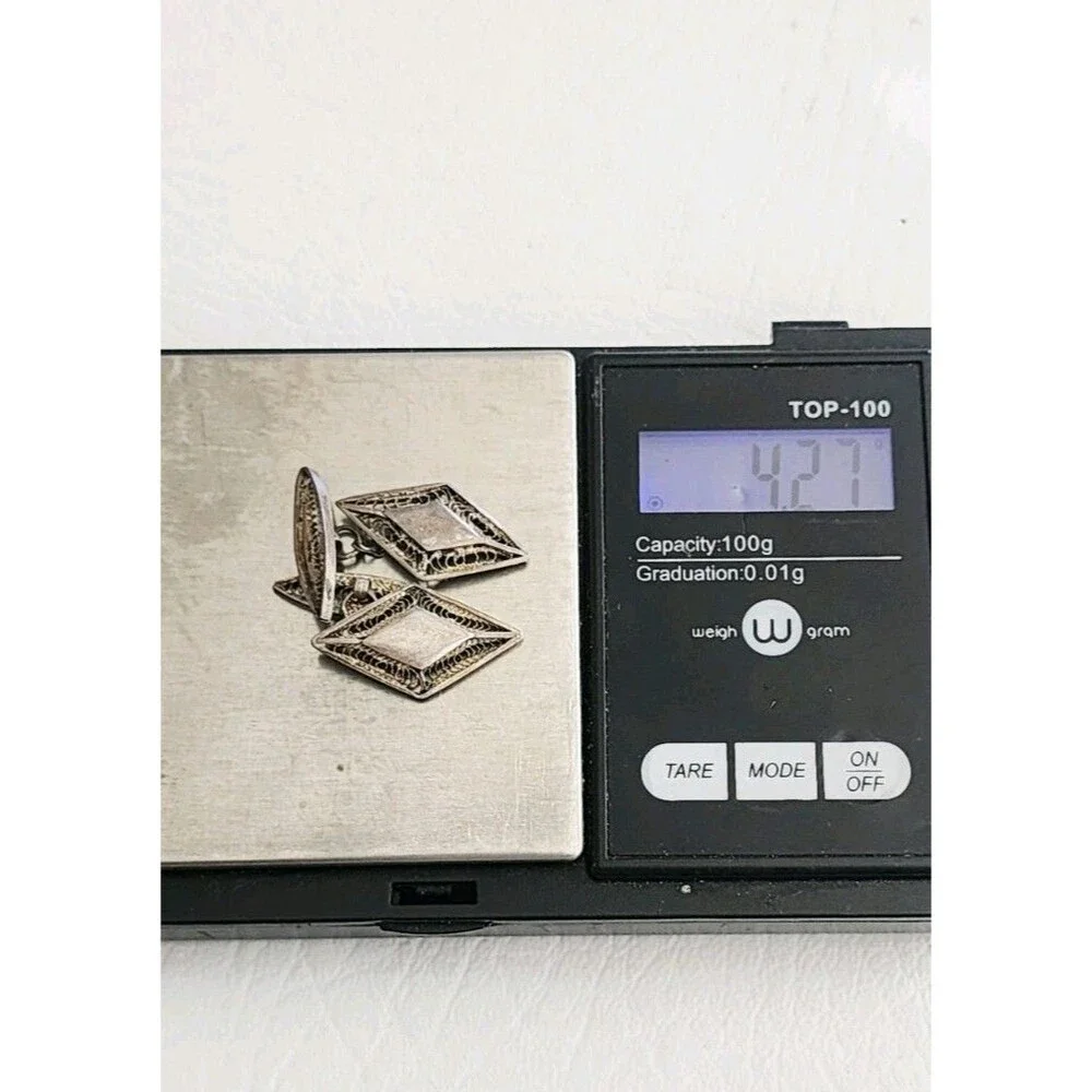 Vintage Cufflinks Filigree Diamond Shape Sterling silver 1